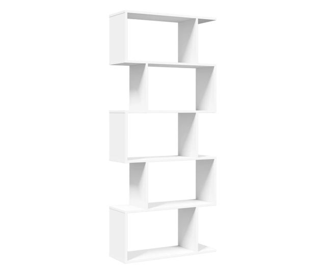 5 szintes fehér szerelt fa elválasztó könyvespolc 70x24x161 cm