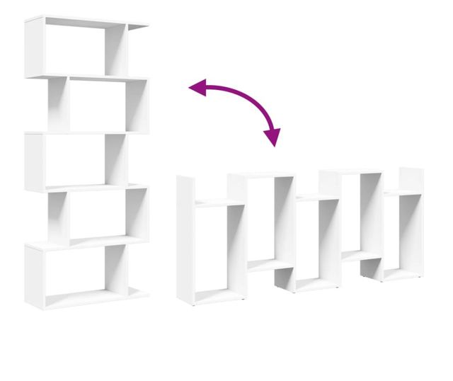 5 szintes fehér szerelt fa elválasztó könyvespolc 70x24x161 cm