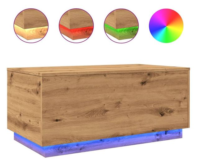 kézműves tölgy színű dohányzóasztal LED-lámpákkal 90x50x40 cm