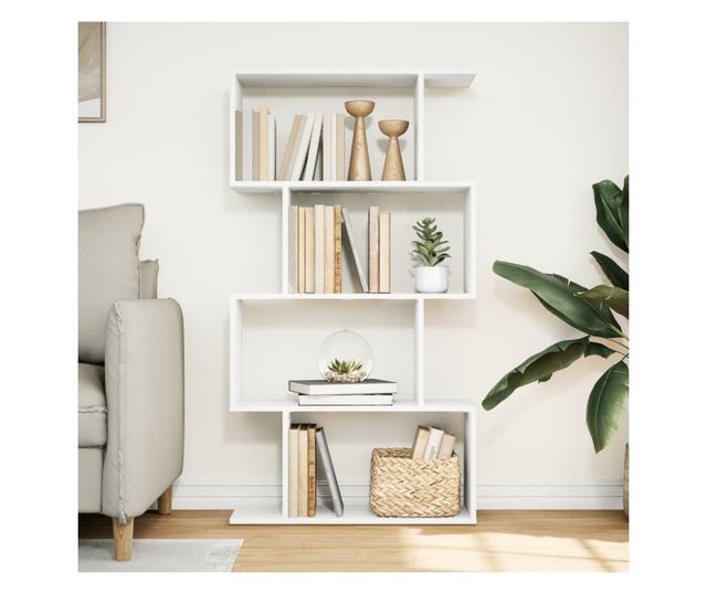 4 szintes fehér szerelt fa elválasztó könyvespolc 70x24x129 cm