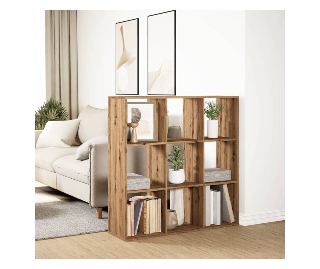 kézműves tölgy színű fa elválasztó könyvespolc 102x29x103,5 cm - 4