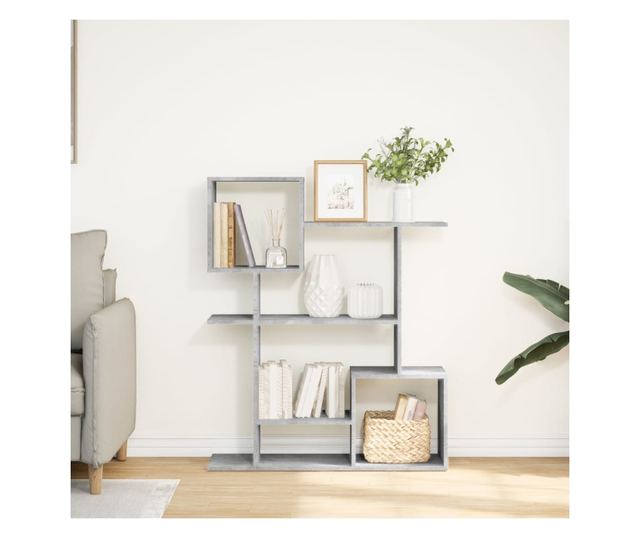 betonszürke szerelt fa elválasztó könyvespolc 92x29x112 cm