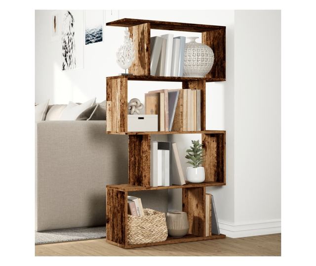 4 szintes antik fa színű fa elválasztó könyvespolc 70x24x129 cm