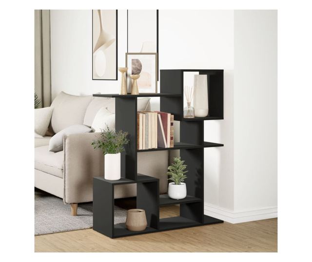 fekete szerelt fa térelválasztó könyvespolc 92x29x112 cm