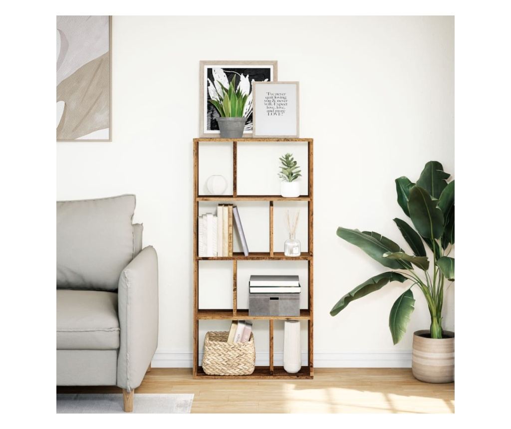 antik fa színű szerelt fa könyvespolc 60 x 20 x 120 cm - 3