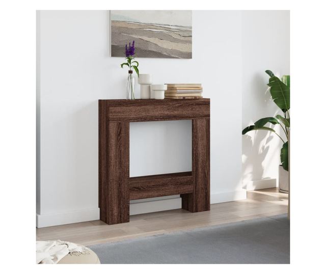 barna tölgy színű szerelt fa kandallóburkolat 81 x 18 x 82 cm