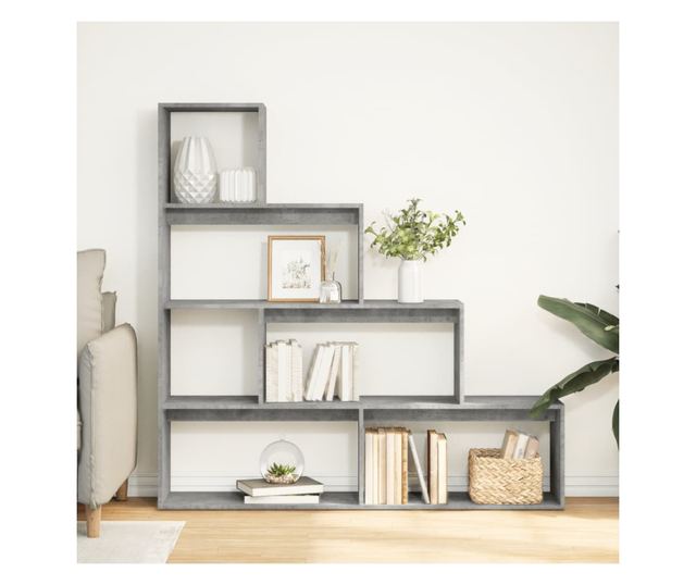 4 szintes betonszürke szerelt fa könyvespolc 143,5x29x143,5 cm