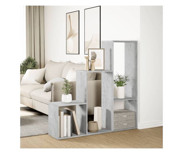 3 szintes betonszürke fa elválasztó könyvespolc 123x29x123 cm