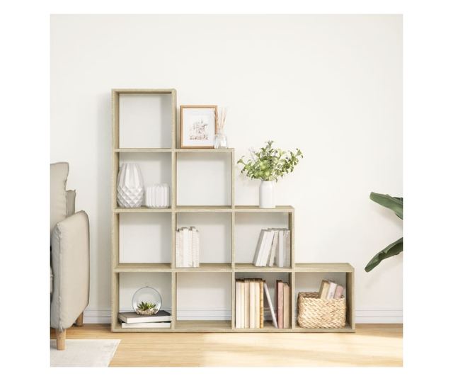 4 szintes sonoma tölgy elválasztó könyvespolc 131,5x29x131,5 cm