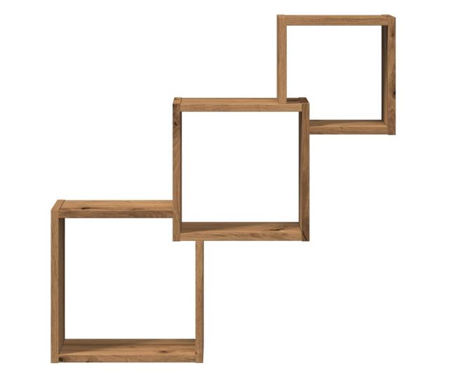 kézműves tölgy színű szerelt fa fali kocka polcok 68x15x68 cm