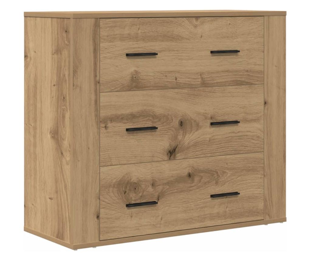 kézműves tölgy színű szerelt fa tálalószekrény 80 x 33 x 70 cm - 2