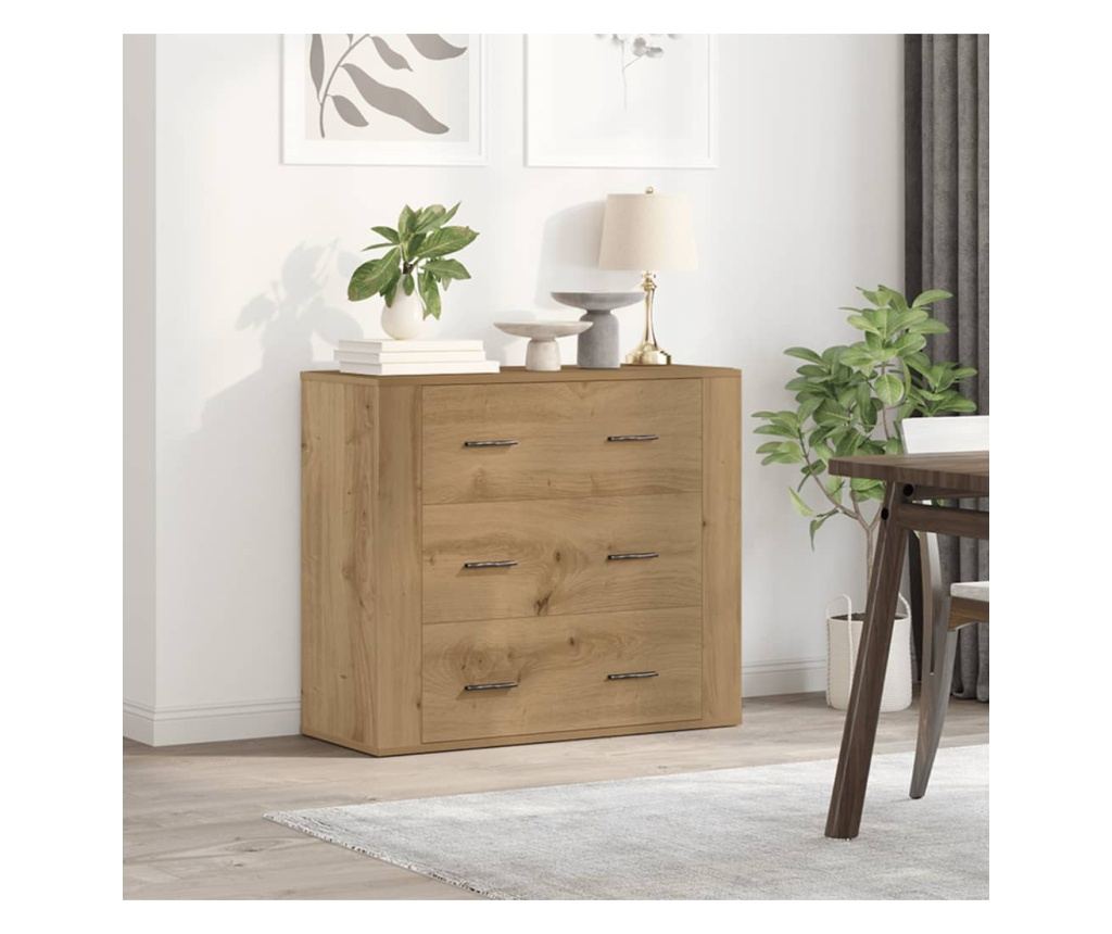 kézműves tölgy színű szerelt fa tálalószekrény 80 x 33 x 70 cm - 3