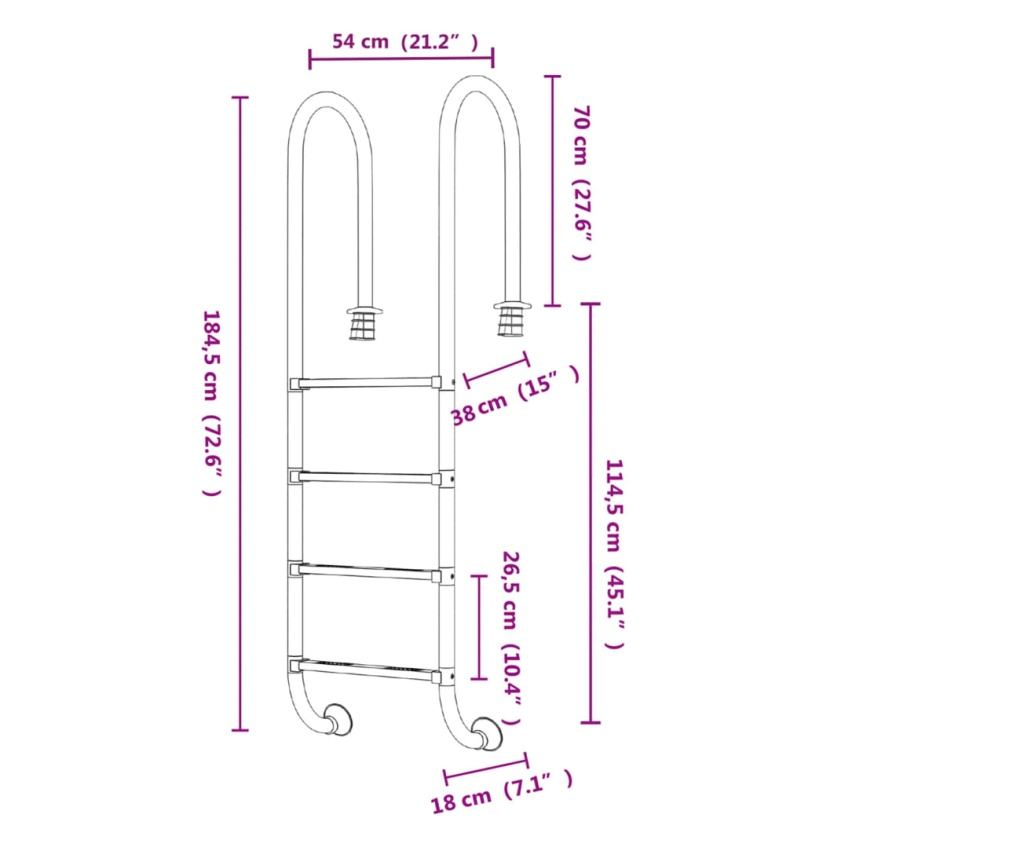 304-es rozsdamentes acél medencelétra 54 x 38 x 184,5 cm - 6