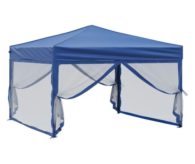 kék összecsukható rendezvénysátor oldalfalakkal 3 x 3 m
