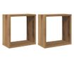 2 db kézműves tölgyszínű szerelt fa fali kockapolc 30x15x30 cm