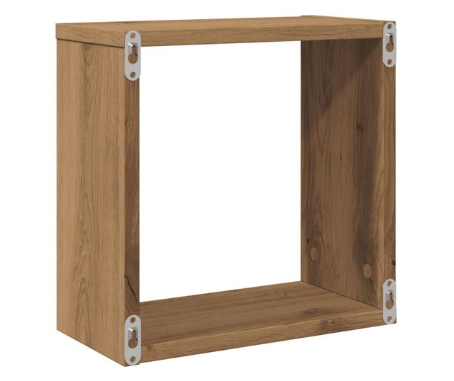 2 db kézműves tölgyszínű szerelt fa fali kockapolc 30x15x30 cm