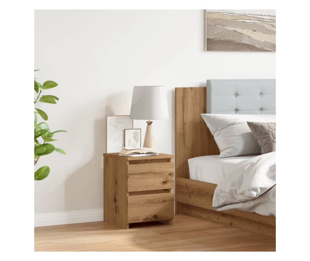 kézműves tölgy színű szerelt fa éjjeliszekrény 30 x 30 x 40 cm - 2