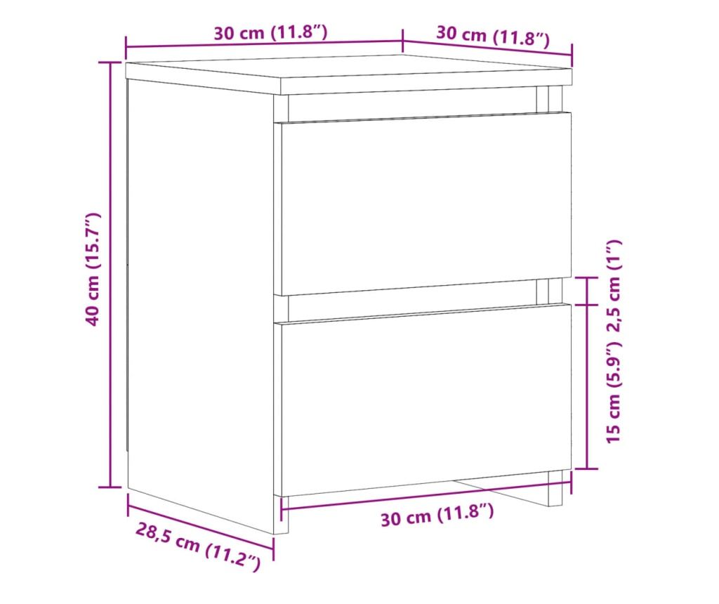 kézműves tölgy színű szerelt fa éjjeliszekrény 30 x 30 x 40 cm - 10
