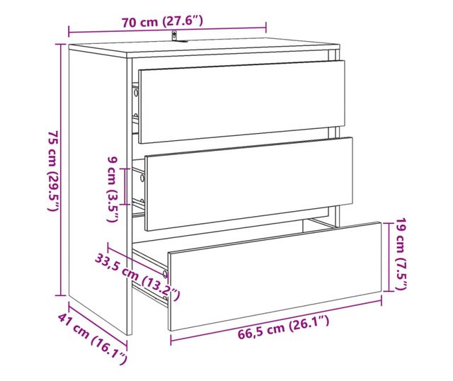 antik fa színű szerelt fa tálalószekrény 70x41x75 cm