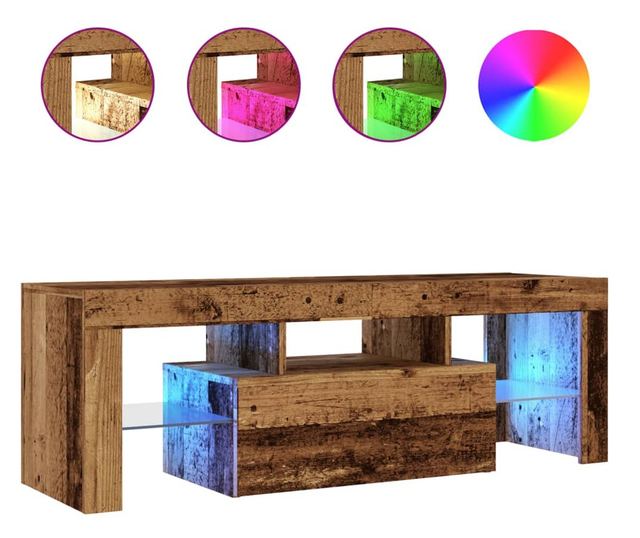 antik fa színű szerelt fa TV-szekrény LED-ekkel 120x36,5x40 cm