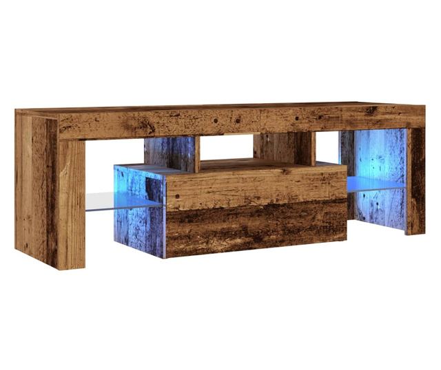 antik fa színű szerelt fa TV-szekrény LED-ekkel 120x36,5x40 cm