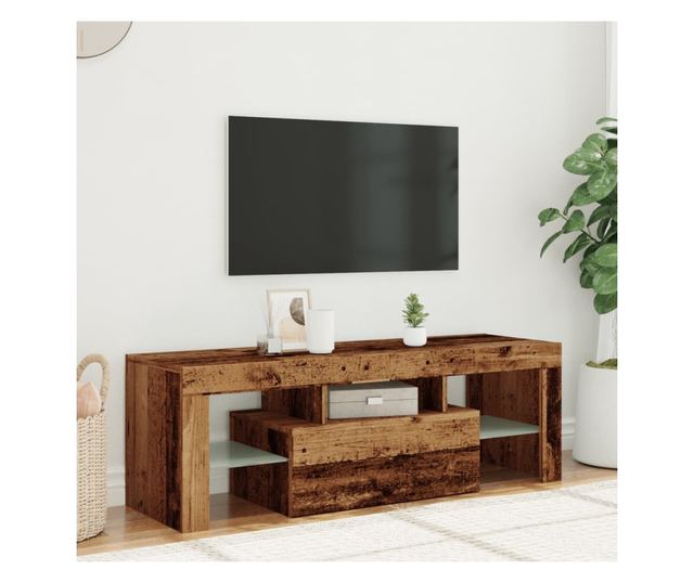 antik fa színű szerelt fa TV-szekrény LED-ekkel 120x36,5x40 cm