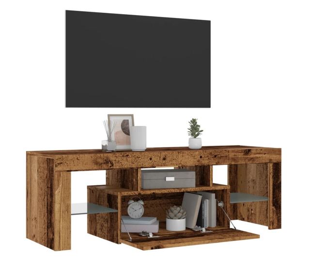 antik fa színű szerelt fa TV-szekrény LED-ekkel 120x36,5x40 cm