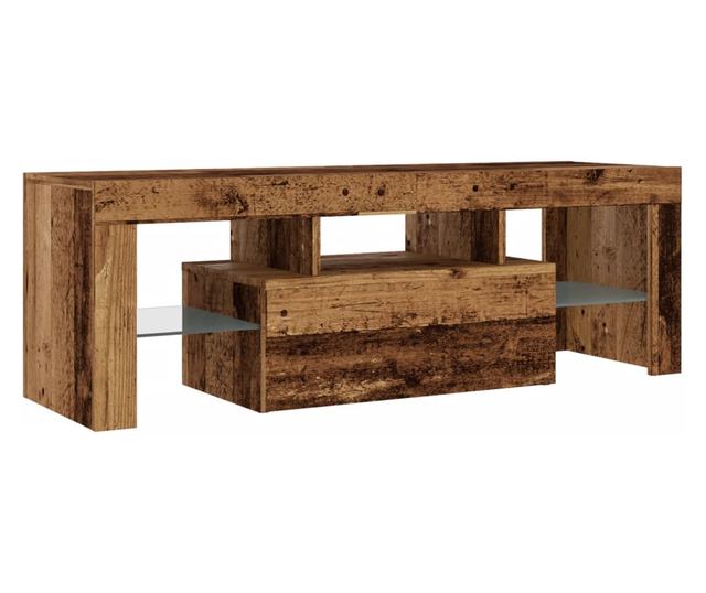 antik fa színű szerelt fa TV-szekrény LED-ekkel 120x36,5x40 cm