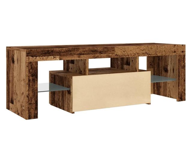 antik fa színű szerelt fa TV-szekrény LED-ekkel 120x36,5x40 cm