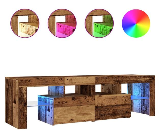 antik fa színű szerelt fa TV-szekrény LED-ekkel 140x36,5x40 cm