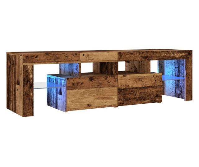 antik fa színű szerelt fa TV-szekrény LED-ekkel 140x36,5x40 cm