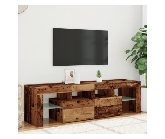 antik fa színű szerelt fa TV-szekrény LED-ekkel 140x36,5x40 cm