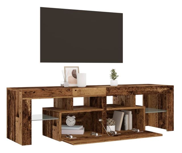 antik fa színű szerelt fa TV-szekrény LED-ekkel 140x36,5x40 cm