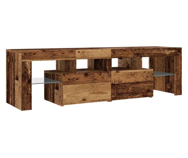 antik fa színű szerelt fa TV-szekrény LED-ekkel 140x36,5x40 cm