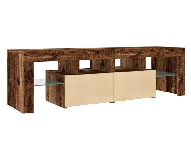 antik fa színű szerelt fa TV-szekrény LED-ekkel 140x36,5x40 cm