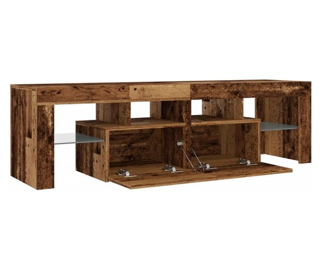 antik fa színű szerelt fa TV-szekrény LED-ekkel 140x36,5x40 cm