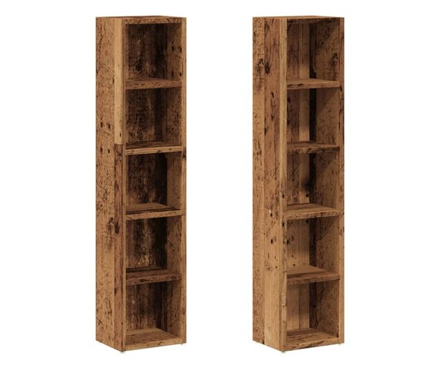 2 db antik fa színű szerelt fa CD-tartó szekrény 21x16x93,5 cm