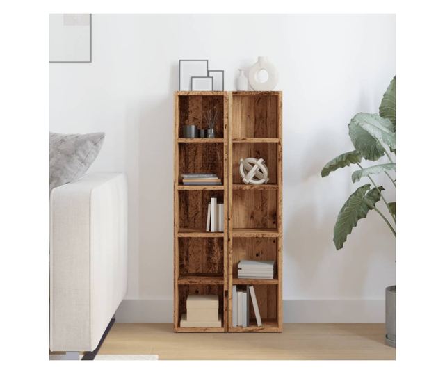 2 db antik fa színű szerelt fa CD-tartó szekrény 21x16x93,5 cm