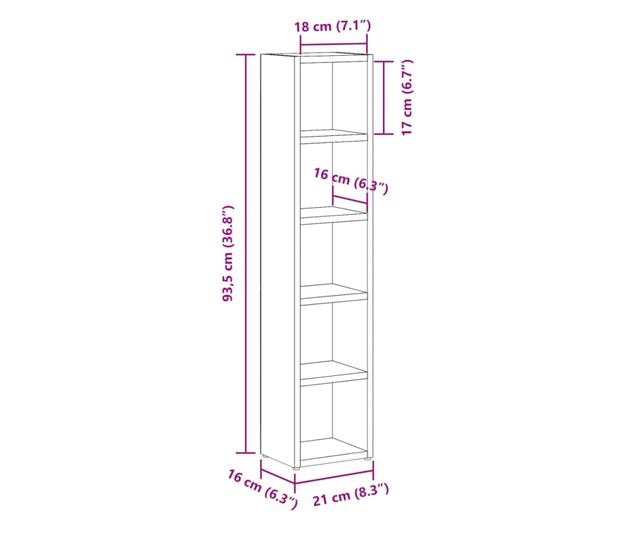 2 db antik fa színű szerelt fa CD-tartó szekrény 21x16x93,5 cm