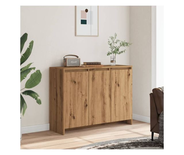 kézműves tölgy színű szerelt fa tálalószekrény 102 x 33 x 75 cm