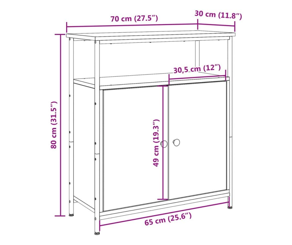 antik fa színű szerelt fa tálalószekrény 70 x 30 x 80 cm - 9