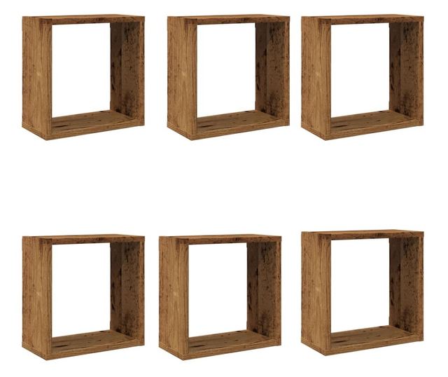 6 db antik fa színű szerelt fa fali kockapolc 30x15x30 cm