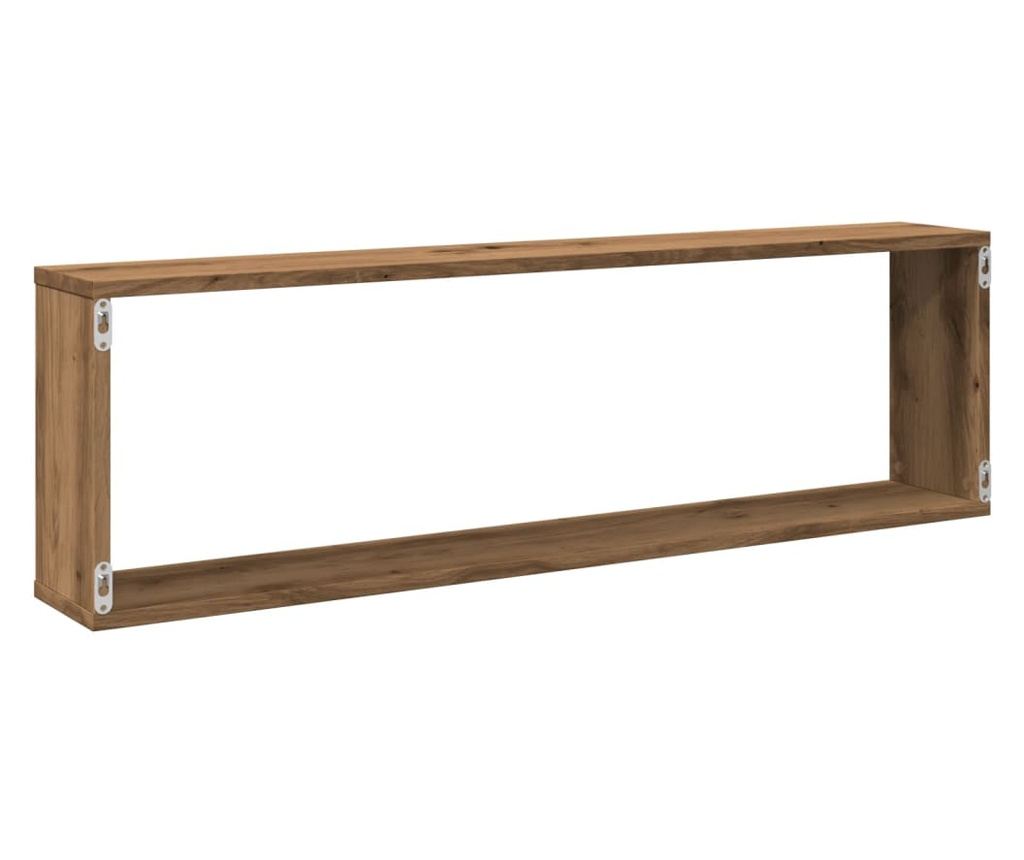 2 db kézműves tölgyszínű szerelt fa fali kockapolc 100x15x30 cm - 7