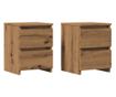 2 db kézműves tölgy színű szerelt fa éjjeliszekrény 30x30x40 cm