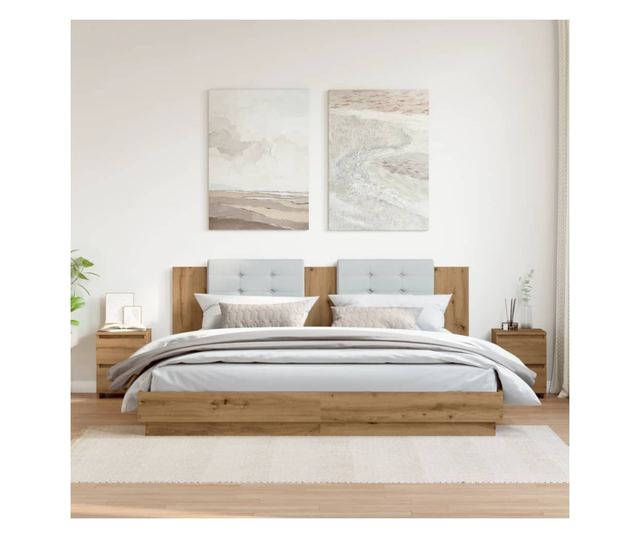 2 db kézműves tölgy színű szerelt fa éjjeliszekrény 30x30x40 cm