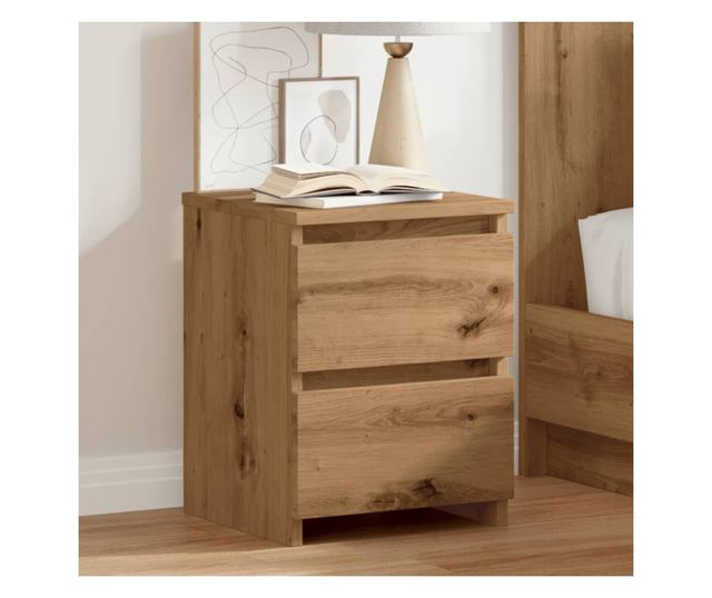 2 db kézműves tölgy színű szerelt fa éjjeliszekrény 30x30x40 cm