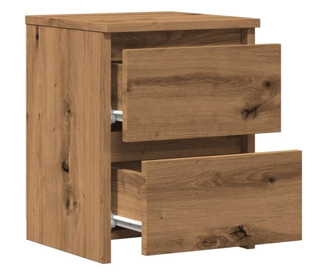 2 db kézműves tölgy színű szerelt fa éjjeliszekrény 30x30x40 cm