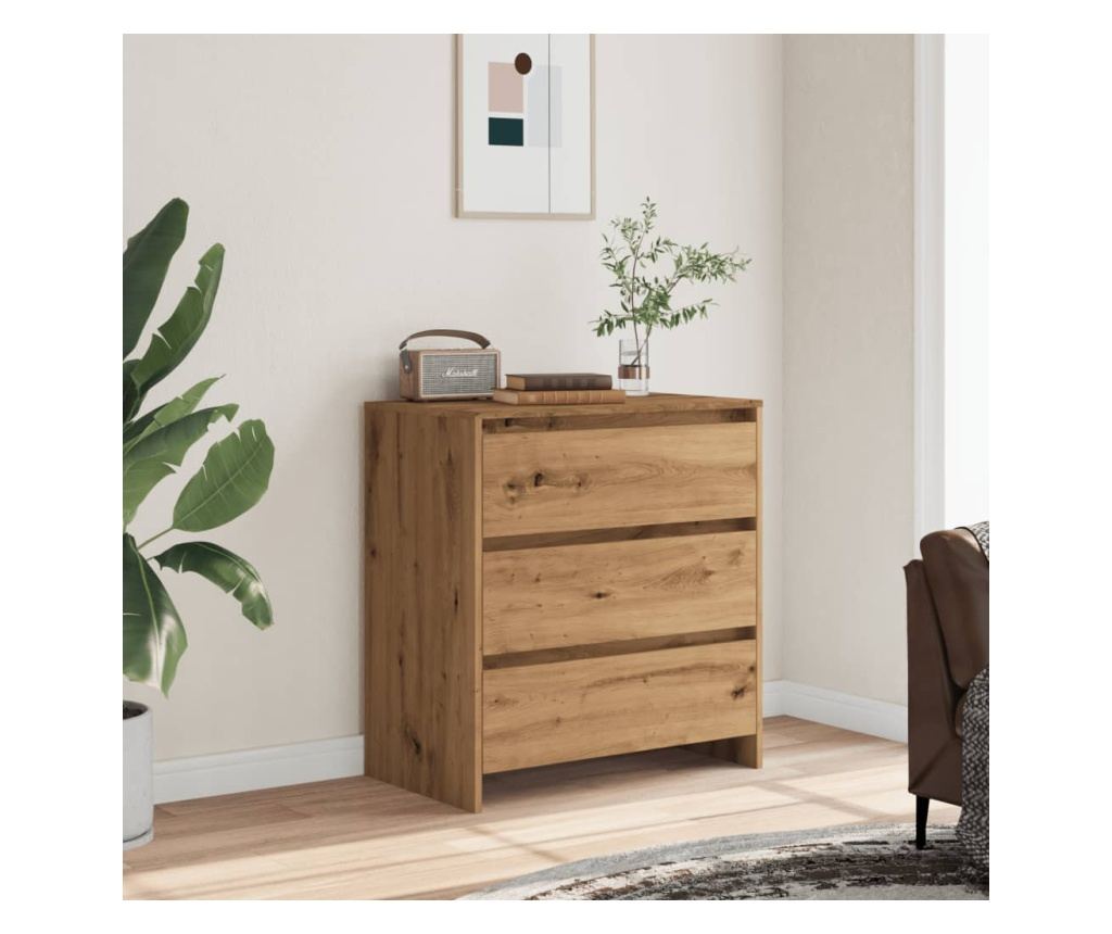 kézműves tölgy színű szerelt fa tálalószekrény 70x41x75 cm - 3