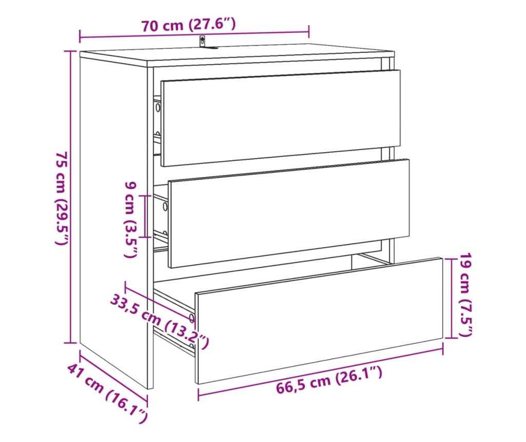 kézműves tölgy színű szerelt fa tálalószekrény 70x41x75 cm - 10