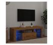 kézműves tölgy szerelt fa TV-szekrény LED-ekkel 120x36,5x40 cm thumbnail 1
